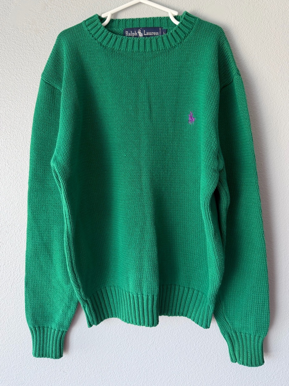 Ralph Lauren vintage green purple polo man long sleeve cotton sweater kids sz L